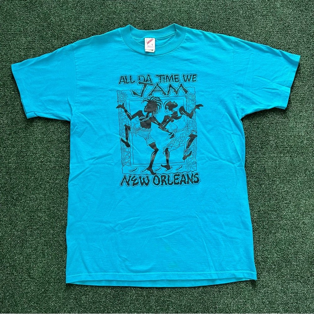 Vintage New Orleans Tourist “We Be Jammin” Music Blue T Shirt Size L 21X30